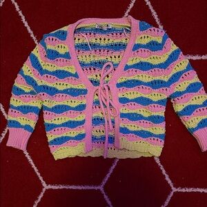 Zara Multicolor Knit Cardigan - Pink, Blue, Yellow